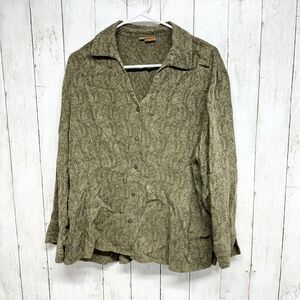Tianello Button Up Women Size 1/XS-S Green VTG Paisley Long‎ Sleeve 100% Tencel